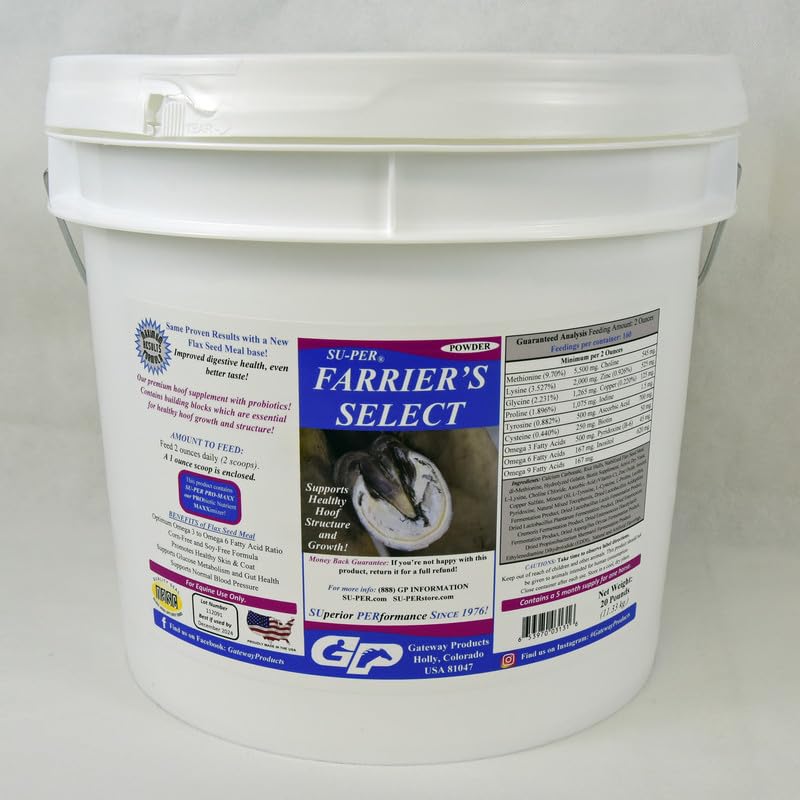 SU-PER Farriers Select Hoof Supplement - Horse Premium Hoof Care Supplement with Probiotics - Healthy Hoof Growth - 20 Pounds, 