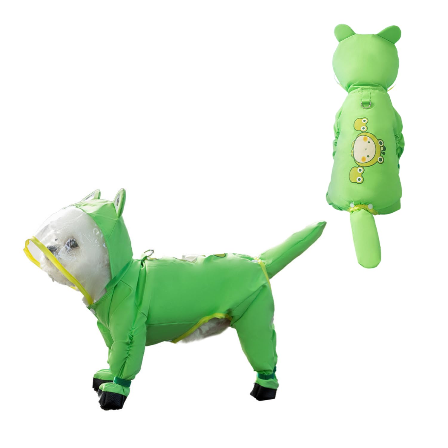 Harikaji Small Dog Raincoat, Tail Protect Feet Cover Waterproof Rain Jacket For Puppy, Frog, M