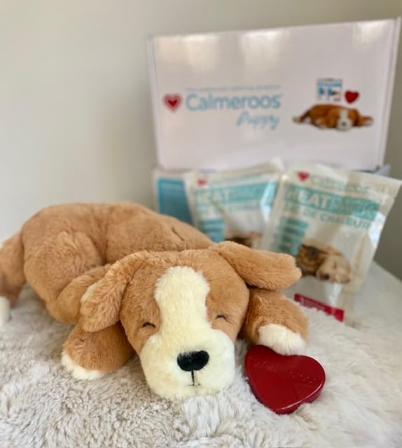 Calmeroos Puppy Heartbeat Toy Sleep Aid With 2 Long-Lasting Heat Packs Last 36 Hours Each Puppy All Breeds Anxiety Relief Soothe