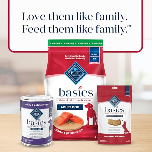 Blue Buffalo Basics Grain-Free Adult Dry Dog Food, Skin & Stomach Care, Limited Ingredient Diet for Dogs, Salmon Recipe, 4-lb. B