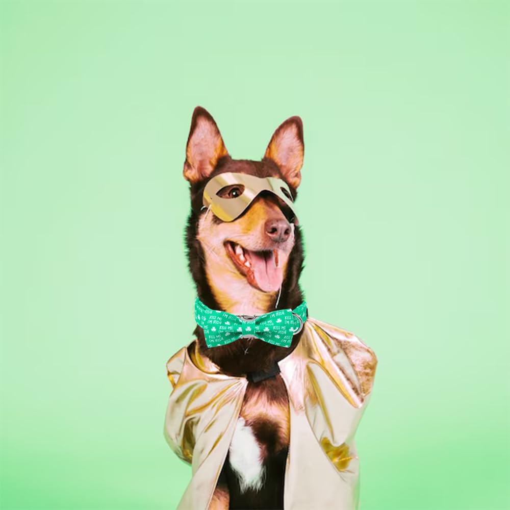 Unique Style Paws St. Patrick'S Dog Collar With Bow Green Clover Dog Collar Bowtie Collar For Large Medium Small Dogs
