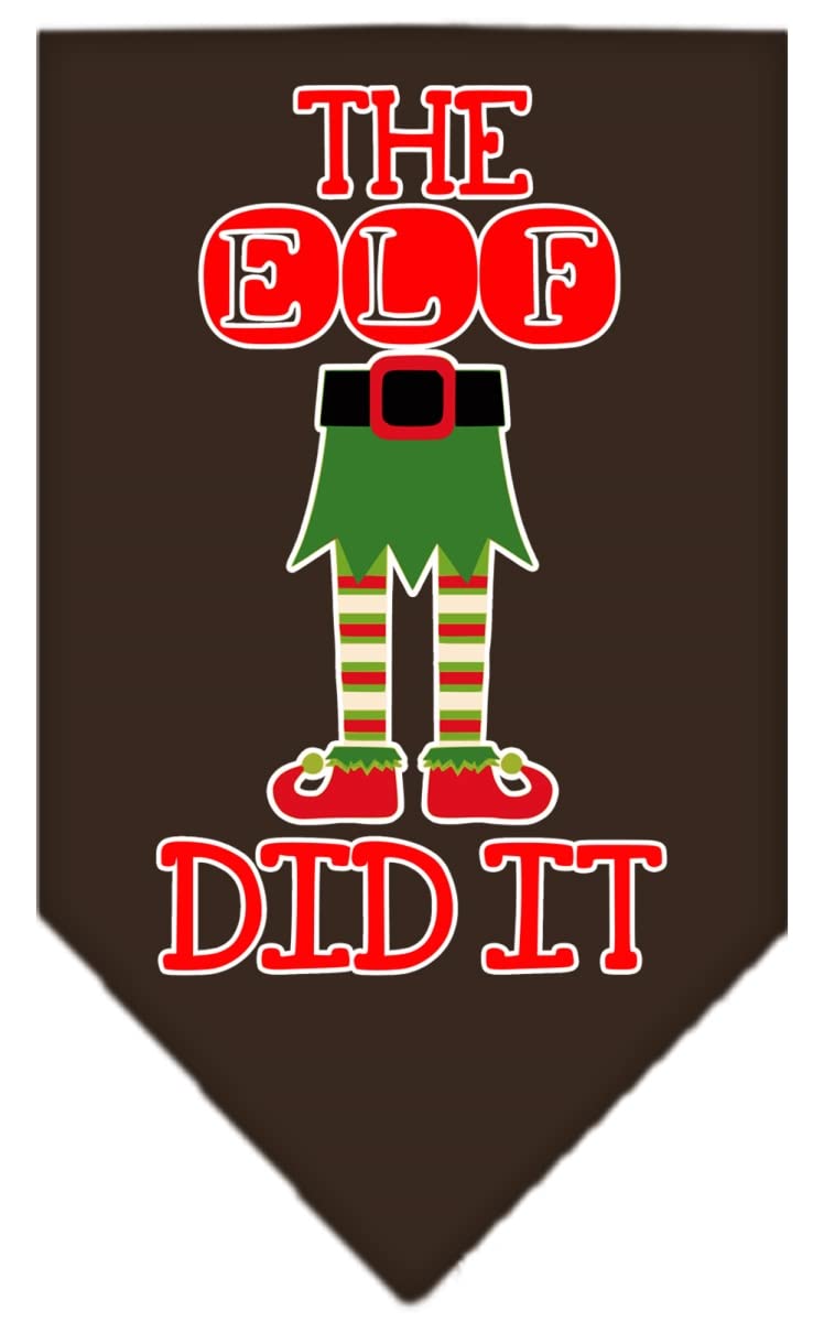 Christmas Pet and Dog Bandana Screen Printed, &quot;The Elf Did It&quot; Cocoa Large