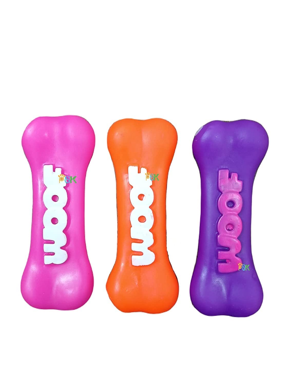Psk Pet Mart Woof Printed Squeaky Vinyl Dog & Puppy Puppy Bone Toy(MultiColor)