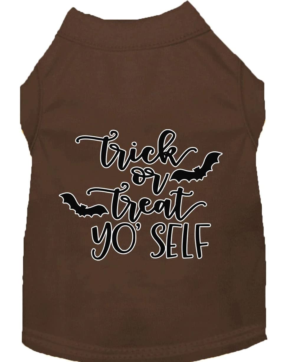 Halloween Pet Dog & Cat Shirt Screen Printed, &quot;Trick Or Treat Yo' Self&quot; Brown MD (6-10 lbs.)