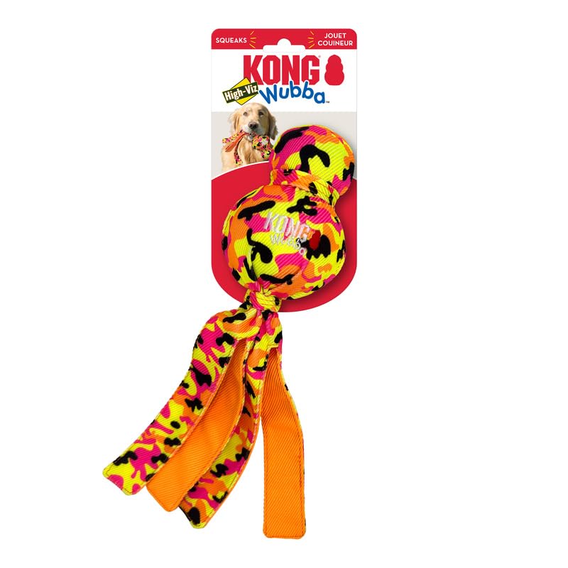 Kong Wubba Ballistic High-Viz Bright Colors High Visibility Squeaky Dog Toy, Large