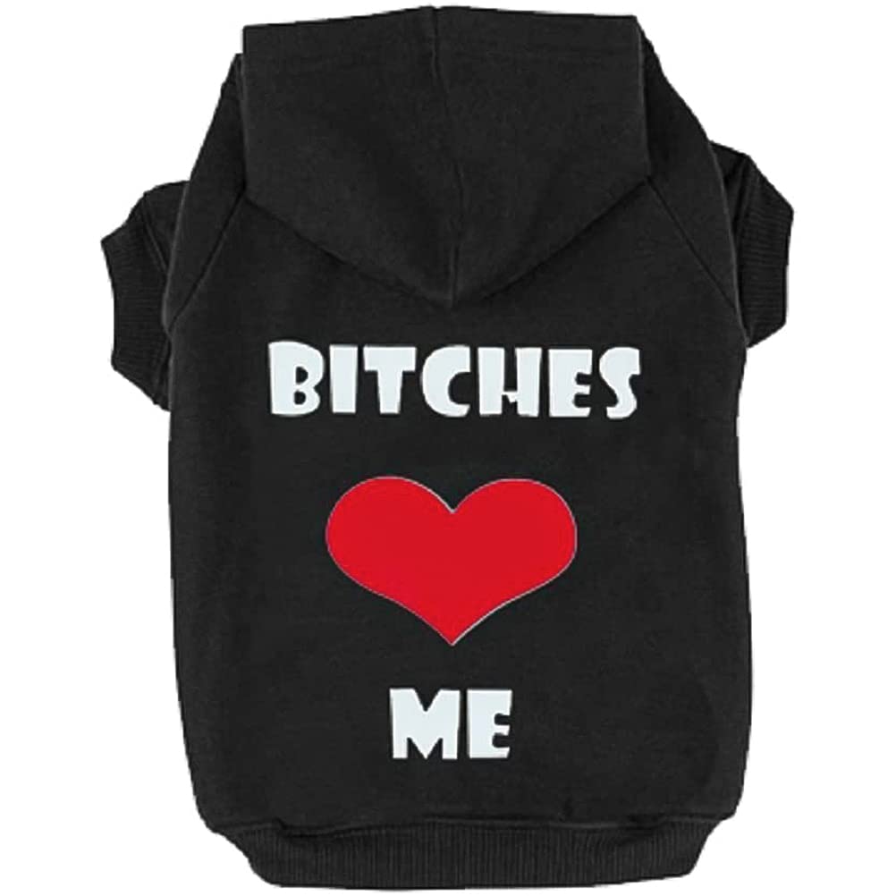 EXPAWLORER Bitches Love ME Dog Hoodie - Dog Sweater with Leash Hole, Dog Cold Weather Clothes with Hat and Pocket, Pet Warm Outf
