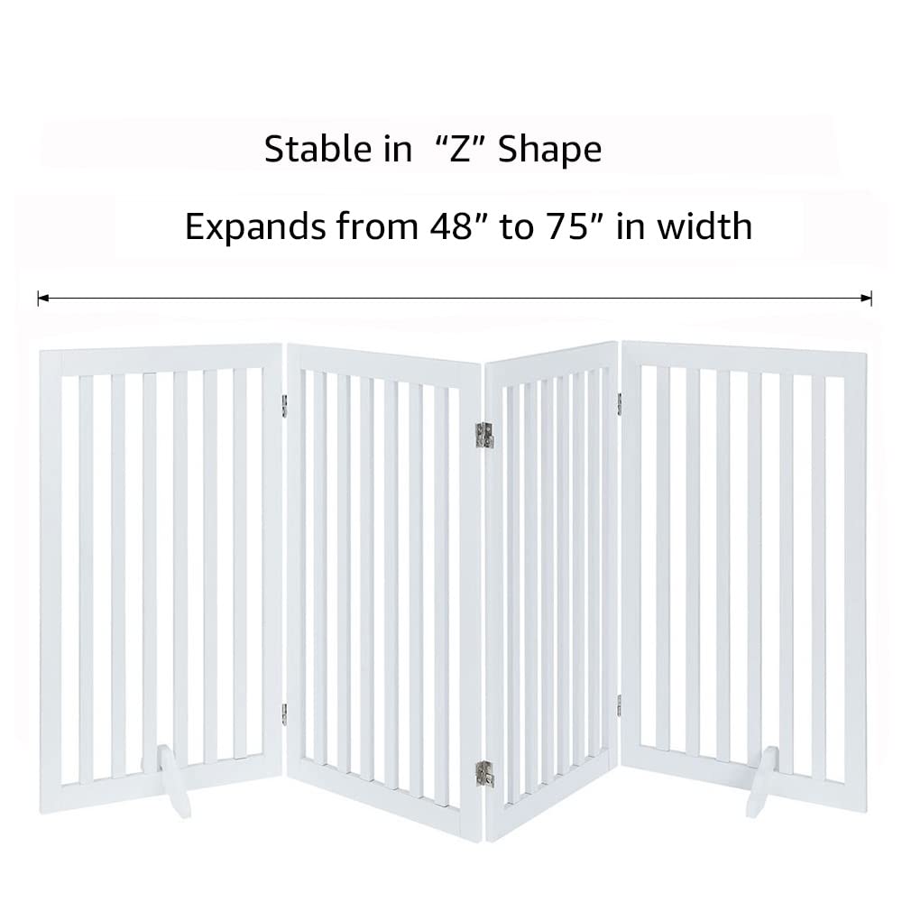 Unipaws 36”H Free Standing Pet Gate For Dog Cat Baby, Tall Wooden Dog Gates For Doorway, Stairs, Foldable Pet Fence For The House, Expandable Dog Barrier, Indoor Use, White