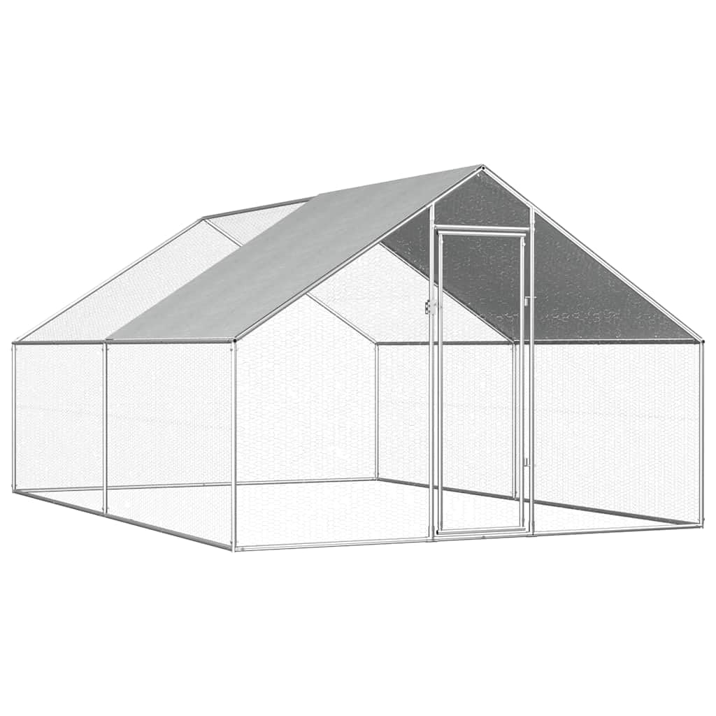 vidaXL Outdoor Chicken Cage - Spacious Galvanized Steel Aviary/Chicken Run with Lockable Gate and Polyethylene Roof - 9 x 13.1