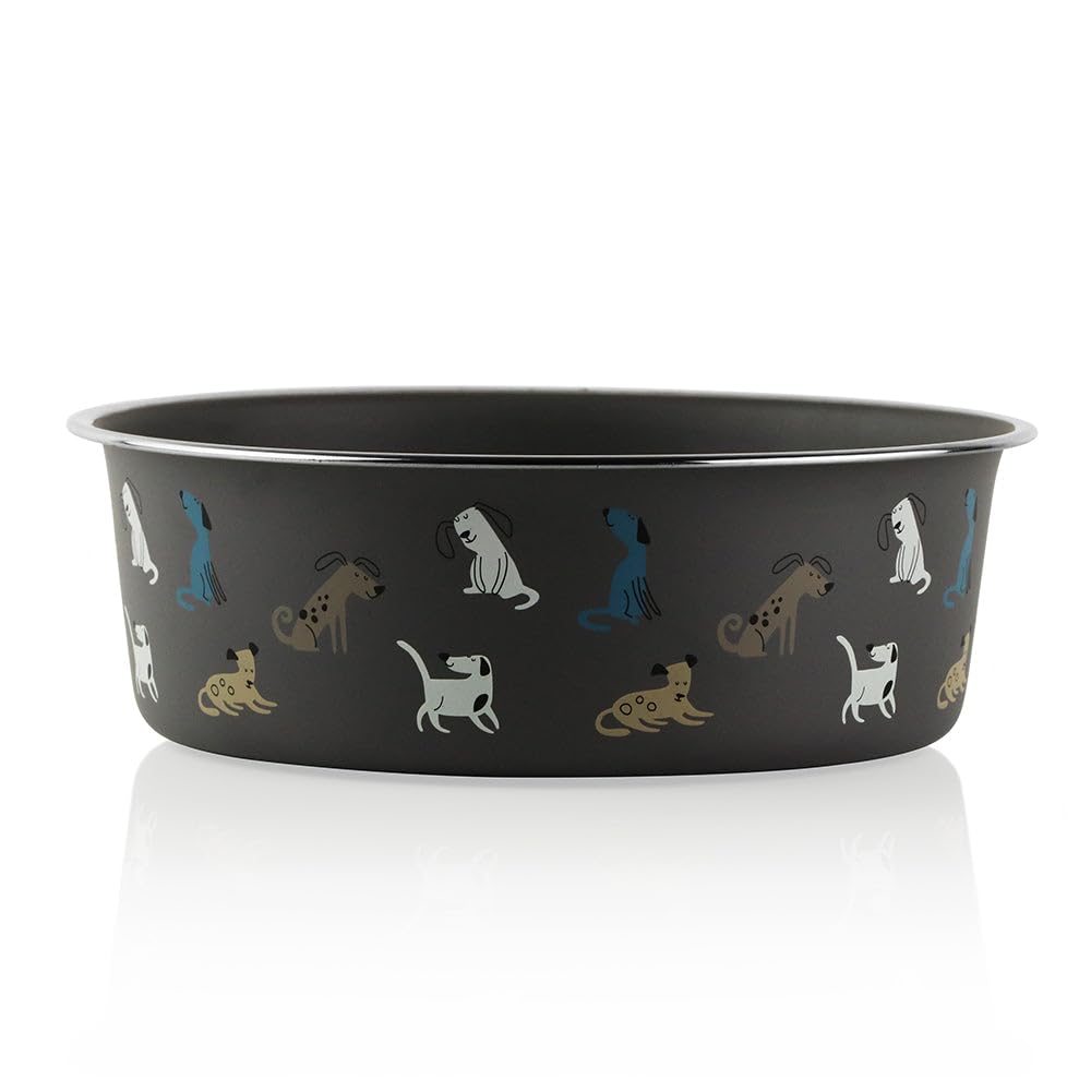 Pawpourri AntiSkid Stainless Steel Food Feeding Cartoon Dog Print Bowl For Dogs, Puppies, Cats | Stainless Steel, Rubber Base, 