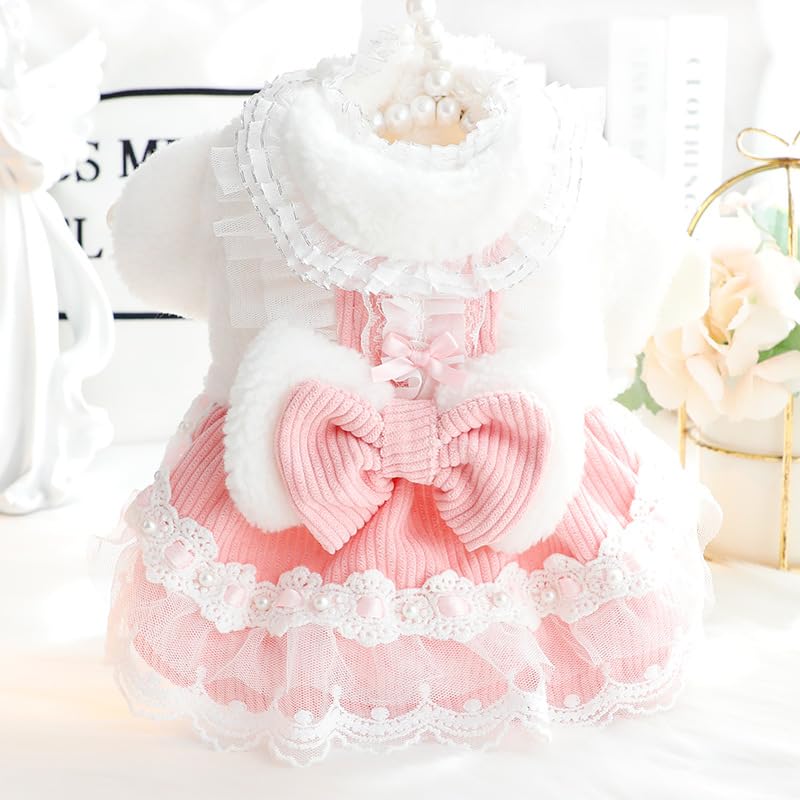 Aza Dog Princess Dresses For Small Dogs Lolita Clothes Lace Costume Bow Pet Girl Cute Coat Outfits Sunmmer Costumes (Xl,Pink)