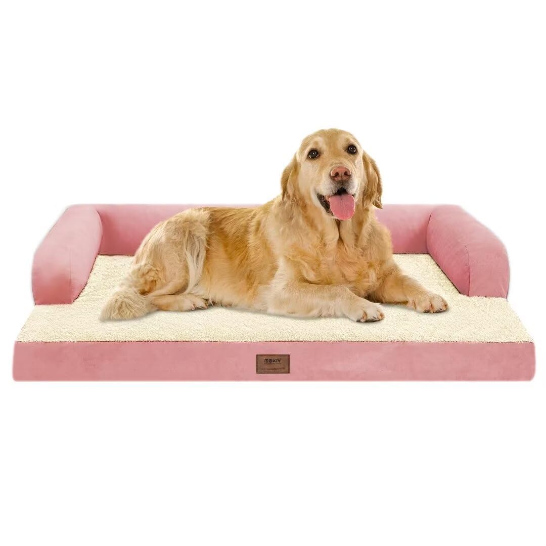 Large Dog Bed Orthopedic Washable Extra Pink Xl Xlarge Big Dog Bed With Washable Bolster & Memory Foam Couch Sofa - Waterproof With Removable Cover