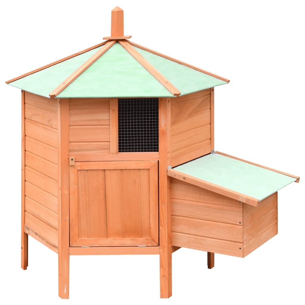 vidaXL Solid Pine and Fir Wood Chicken Cage - Large Poultry Coop with Iron Wire Window, Upward Panel for Egg Collection and Easy