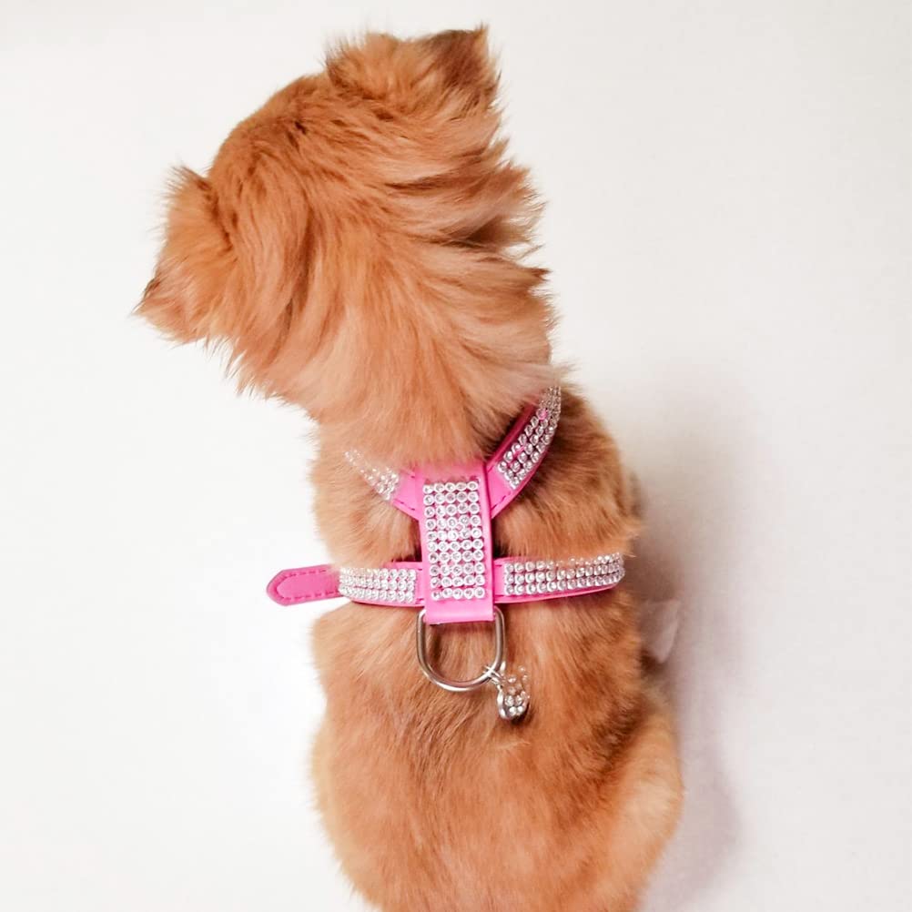 Expawlorer Pet Harness-Rhinestone Bling Small Cat Harness With Heart Pendant, Soft Genuine Leather Padded Dog Harness Small Sized Dog For Puppy Cat, Pink