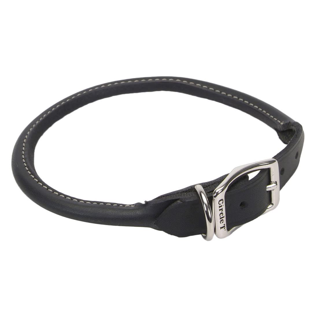 Coastal Pet - Circle T Oak Tanned Leather Round Dog Collar - Comfortable Dog Collar For Pets With Long Hair Or Sensitive Skin - Pet Collar Made From Full-Grain Leather - Black, 1' X 18'