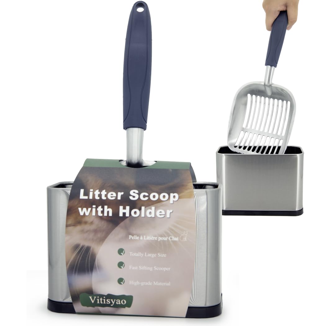 Vitisyao Multicat Metal Cat Litter Scoop With Holder, Stainless Steel Cat Litter Scooper Holder Trash Container, Aluminium Cat S