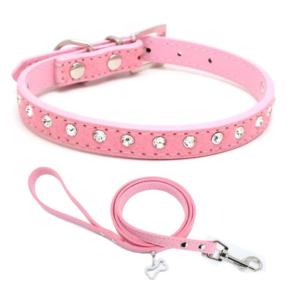 Puppy Dog Collar And Leash Set With Crystal Diamond Colorful Bling Girl Puppy Cat Collars Pink Xs