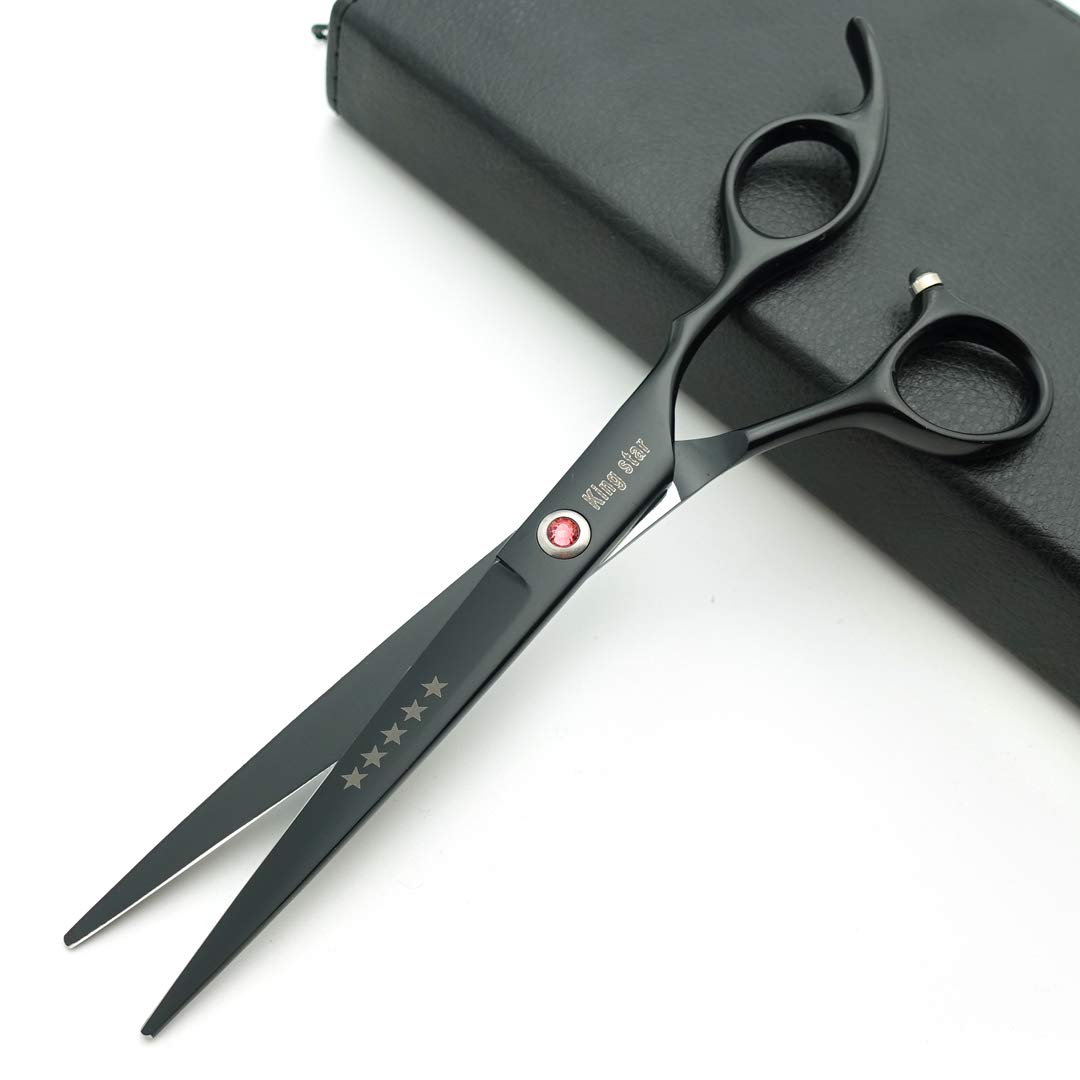 Kingstar 7.0In. Matt Black Professional Pet Grooming Scissors Set,Straight & Thinning & Curved Scissors Set With Comb Case A389