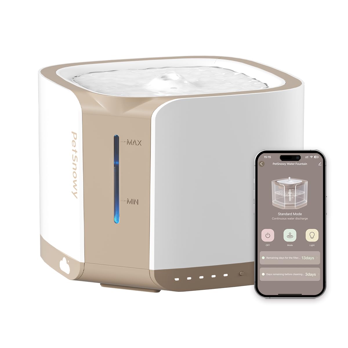 Petsnowy Snow+ Cat Water Fountain With Safe-Sip Pump, 68Oz Automatic Cat Fountain For Cats Small Dogs With 3 Working Modes & Vis