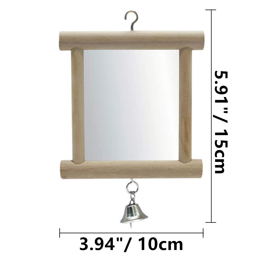 Bird Mirror Wooden Hanging Swing Interactive Play Toys For Small Parrot Budgies Macaw African Grey Parakeet Cockatiel Conure Lovebird Cage Accessories (Bird Mirror With Bell-One)