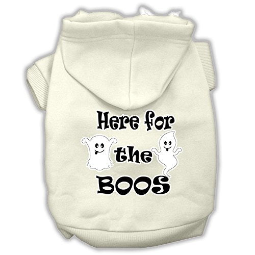 Halloween Pet, Dog & Cat Hoodie Screen Printed, 'Here For The Boos' Cream Xl (14-20 Lbs.)