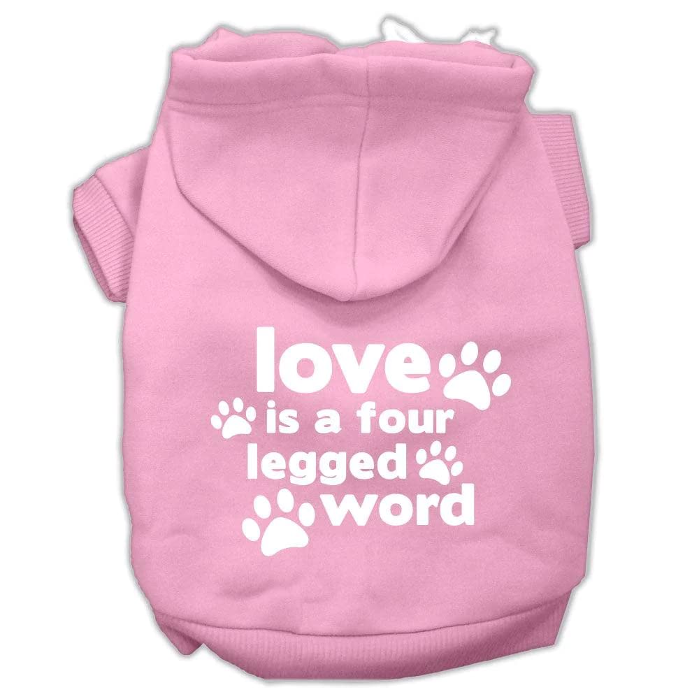 Pet Dog & Cat Hoodie Screen Printed, 'Love Is A Four Legged Word' Bright Pink Xs (0-3 Lbs.)