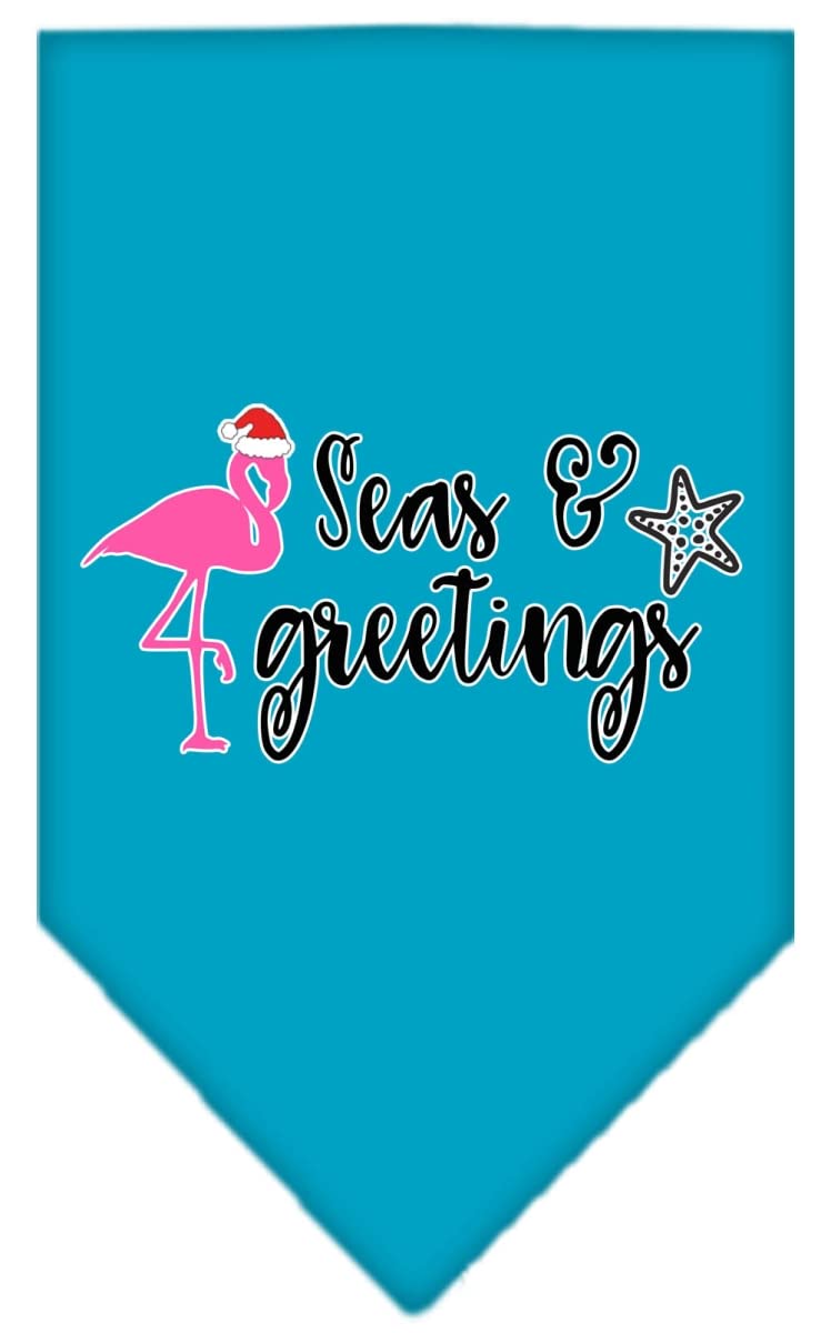 Christmas Pet and Dog Bandana Screen Printed, &quot;Seas & Greetings&quot; Turquoise Small