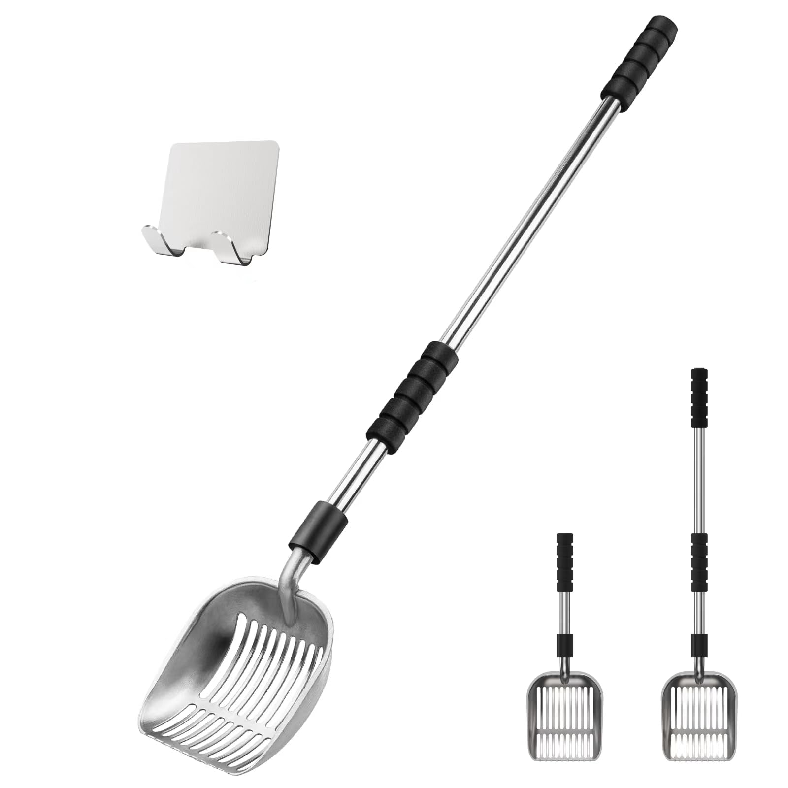 Depets Cat Litter Scoop, Metal Litter Scooper With Deep Shovel, Detachable Long Handle Cat Litter Sifter With Holder, Large Dura