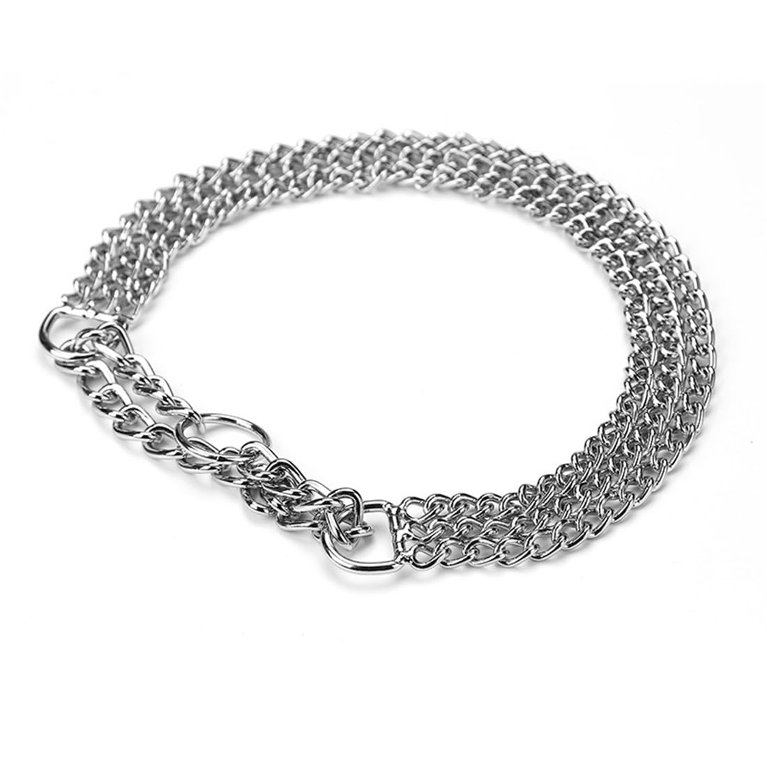 Silver Choke Collar For Dogs,3 Rows Stainless Steel Dog Chain Chew Proof Cuban Link Metal Martingale Collar Heavy Duty Training