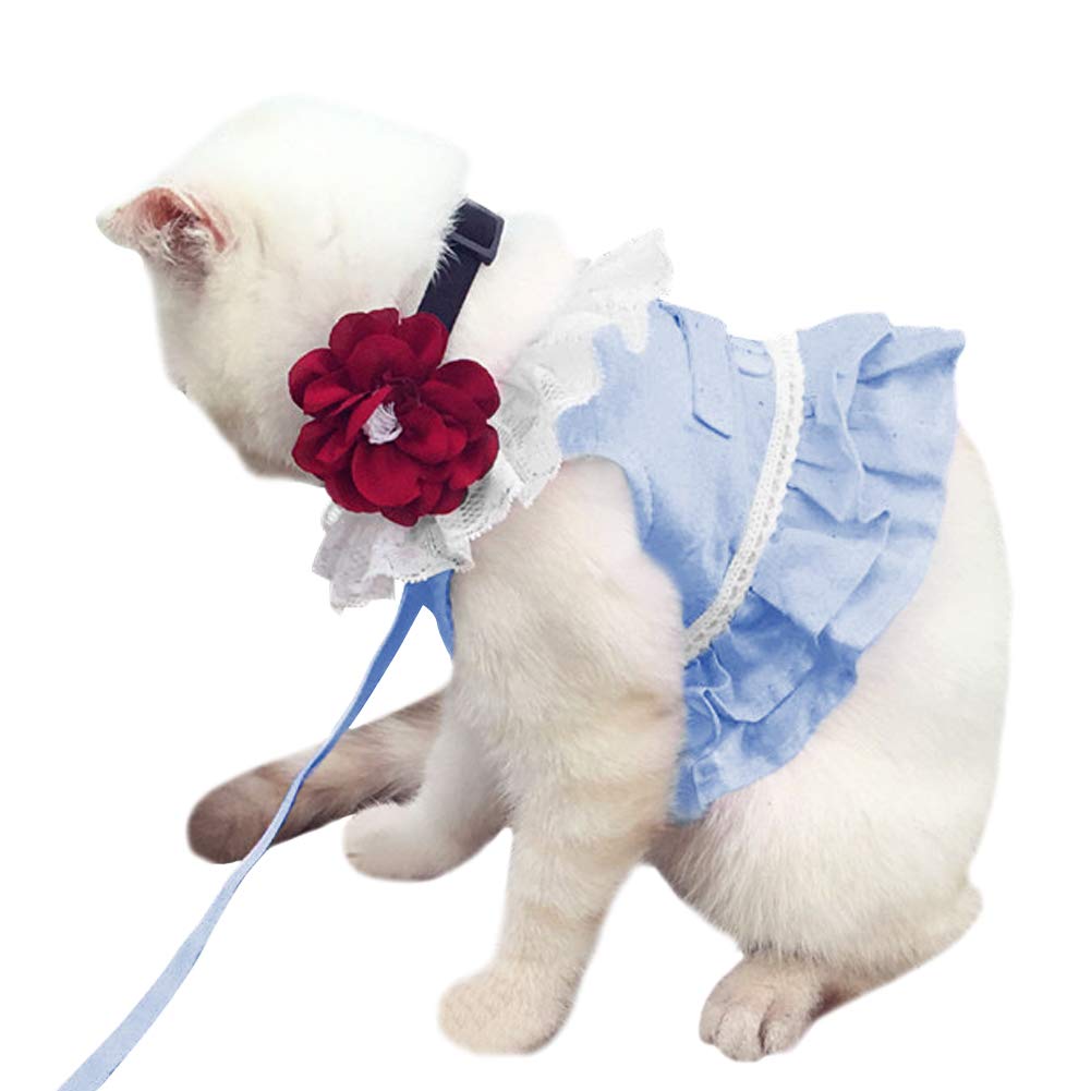 Creation Core Breathable Cat Lace Dress Harness With Matching Lead Leash Set(Blue,Xl)