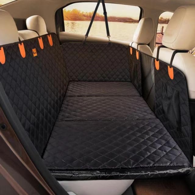 Chioratree Back Seat Extender for Dogs - Hard Bottom,Waterproof Dog Car Seat Cover for Back Seat Holds 450 lbs - Detachable, Scr