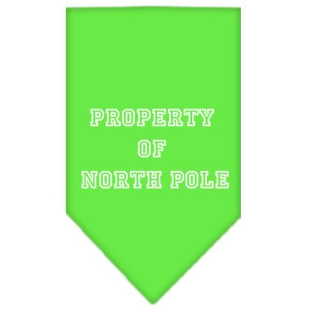 Christmas Pet and Dog Bandana Screen Printed, &quot;Property Of North Pole&quot; Lime Green Small
