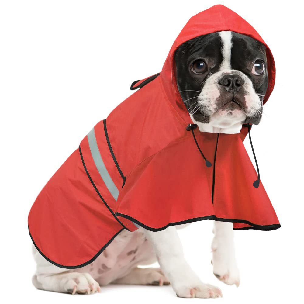 Ezierfy Reflective Dog Raincoats - Adjustable Waterproof Pet Rain Coat Jacket, Lightweight Dog Hooded Rain Slicker Poncho For Small To X- Large Dogs And Puppies (Red, Small)