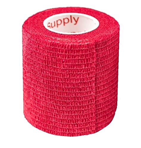 2 Inch Vet Wrap Tape Bulk (Red) (Pack of 12) Self Adhesive Adherent Adhering Flex Bandage Grip Roll for Dog Cat Pet Horse