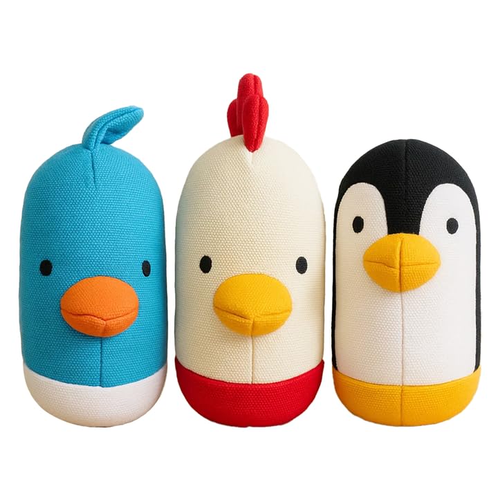 Yomp Fowl Play Bird Plush Dog Toys - Set of 3 Eco-Friendly Plush Balls for Dogs - Durable Canvas & Crinkle Paper - Recyclable & 