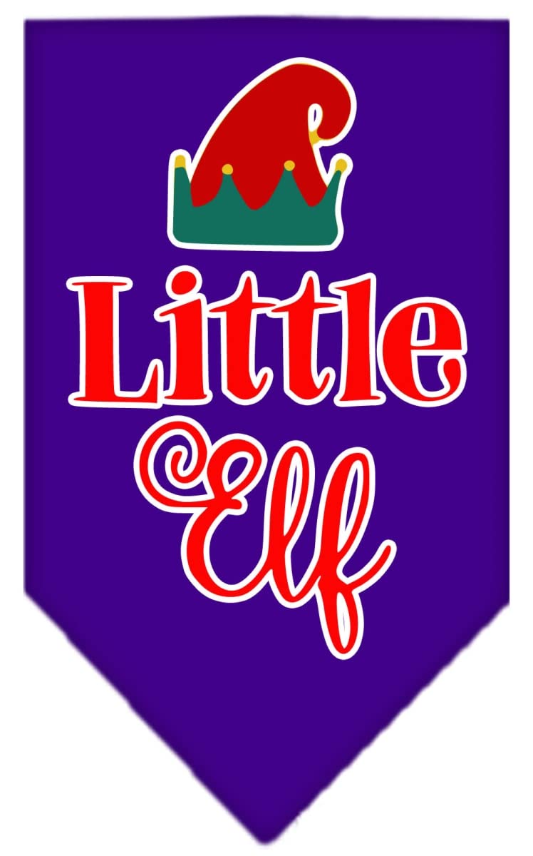 Christmas Pet and Dog Bandana Screen Printed, &quot;Little Elf&quot; Purple Large