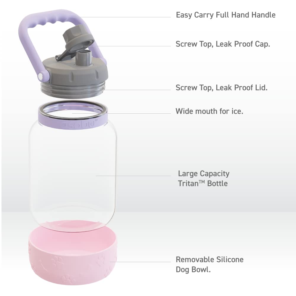 Asobu Barkley Tritan Bottle 50 Ounce With A Detachable Silicone Dog Bowl (Pink)