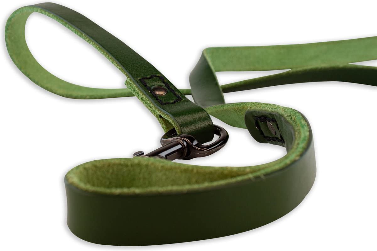 Brute Strength - Leather Dog Leash - 733Ft - Green - Soft And Strong Full Grain Leather Leash For Large And Medium Dogs - Dog Tr
