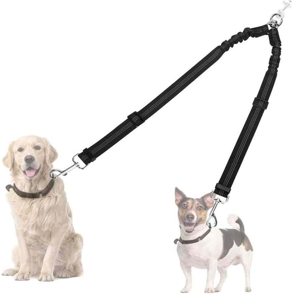 Autowt Double Dog Leash, No Tangle 360° Swivel Rotation Reflective Lead Attachment Adjustable Length Dual Two Dog Lead Splitter, Comfortable Shock Absorbing Walking Training For 2 Dogs