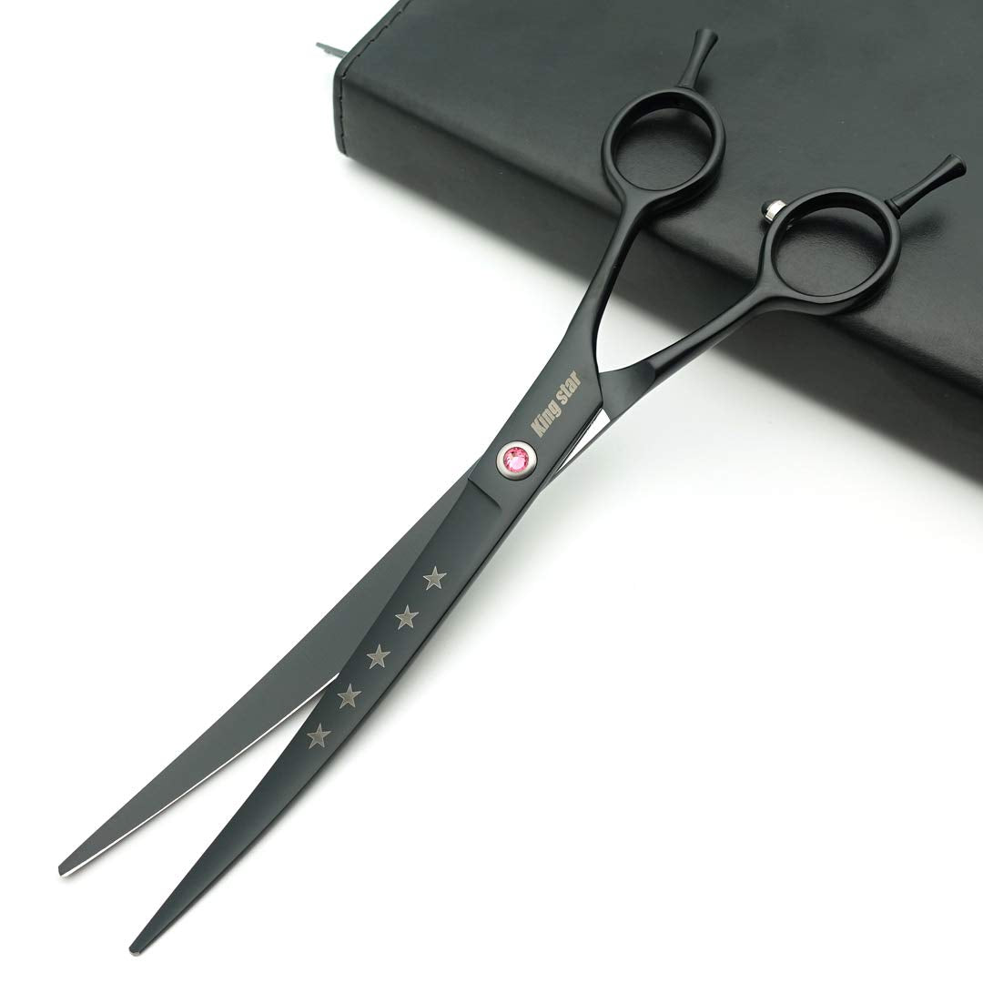 Kingstar 8.0In. Matt Black Professional Pet Grooming Scissors Set,Straight & Thinning & Curved Scissors Set With Comb,Dog Grooming,A559