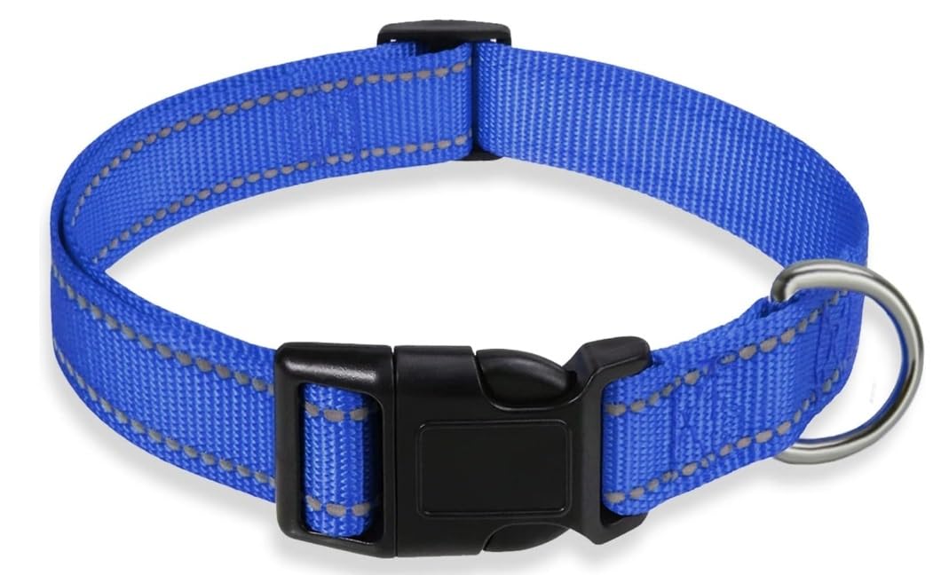 Dog Collar Adjustable Puppy Collar For Small Medium Large Dogs, Nylon Safety Collars With Leopard Print Night Visibility, Blue M