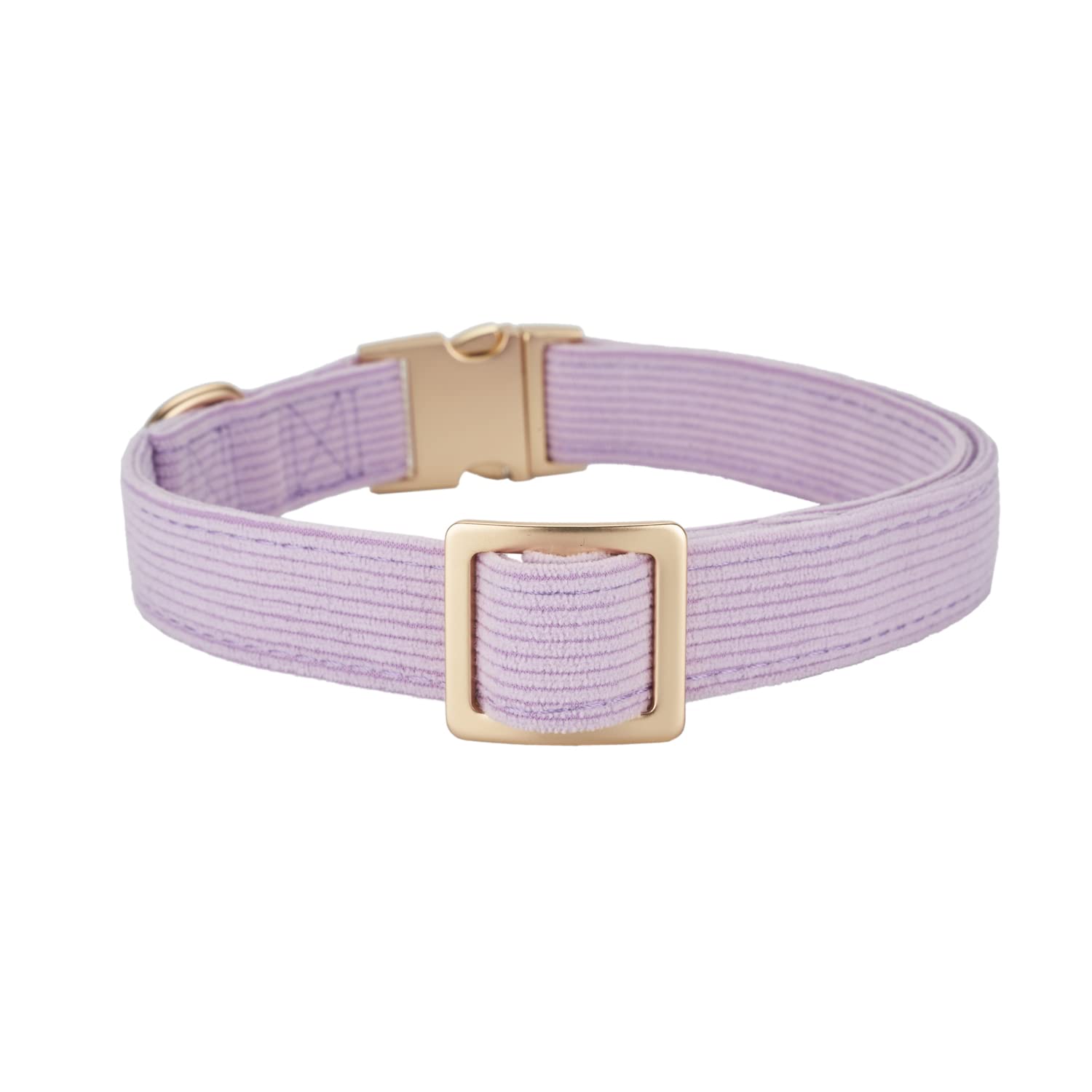 Ewinoom Soft Corduroy Dog Collar and Leash Set, Adjustable Cotton Dog Collars with Metal Buckle and Lead for Large Dogs,Lilac