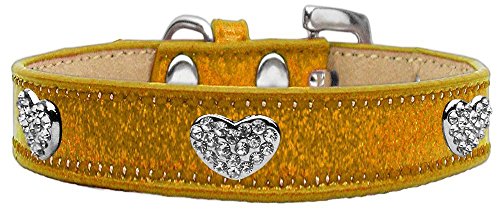 Mirage Pet Products Crystal Heart Dog Collar Gold Ice Cream Size 14