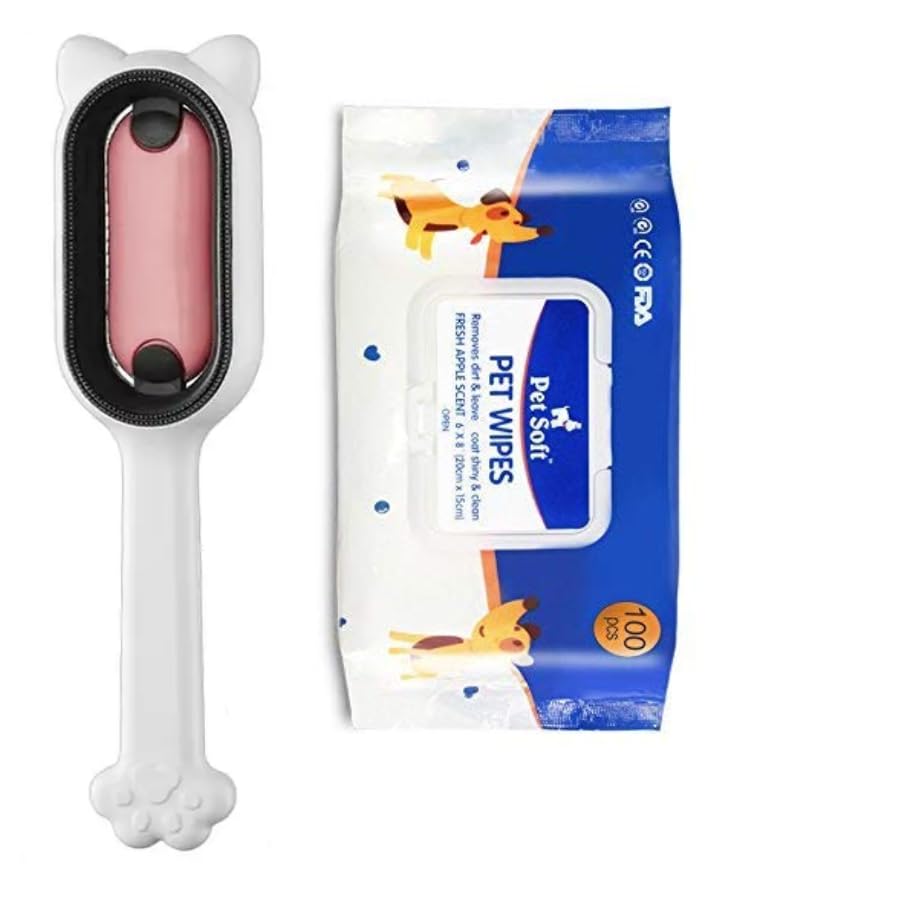 Dog Trust Cat Brush, Dog Brush, 100 Tissue Included, Pet Brush, Healing Brush, Slicker Brush, Cat Comb, Dog Comb, One Massage, F