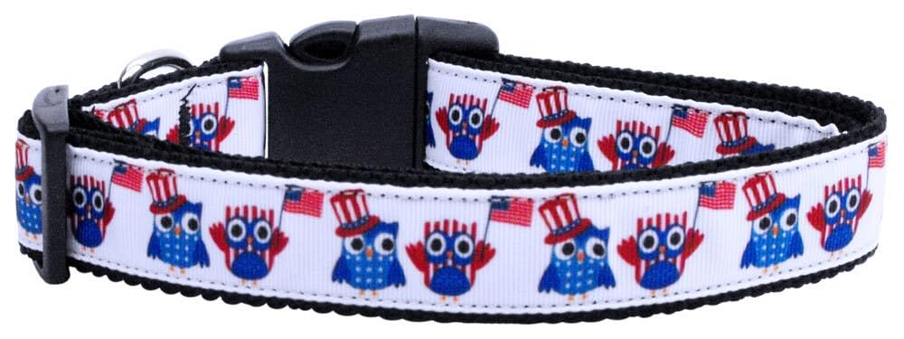 Pet Dog & Cat Nylon Collar or Leash, &quot;American Owls&quot; MD Collar
