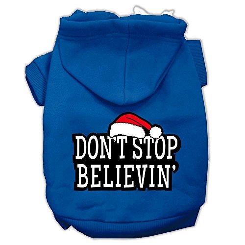 Christmas Pet Dog & Cat Hoodie Screen Printed, Don't Stop Believin Blue XS (0-3 lbs.)