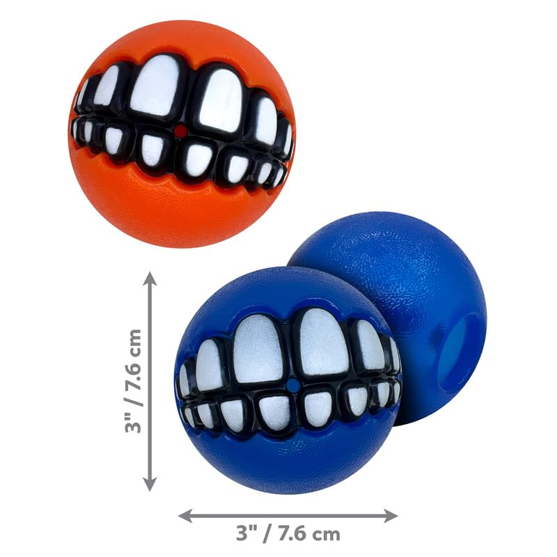 KONG Grinz by Rogz Variety Packs - Durable Bouncy Balls with Grinz Teeth (Large 2 Pack)
