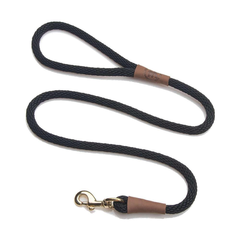 Mendota Pet Snap Leash - British-Style Braided Dog Lead, Made In The Usa - Black, 1/2 In X 6 Ft - For Large Breeds