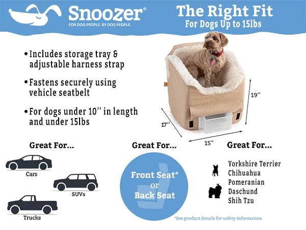 Snoozer Lookout II Dog Car Seat for Small Dogs 0-15 lbs, Stone Diamond Fabric, Removable Washable Cover