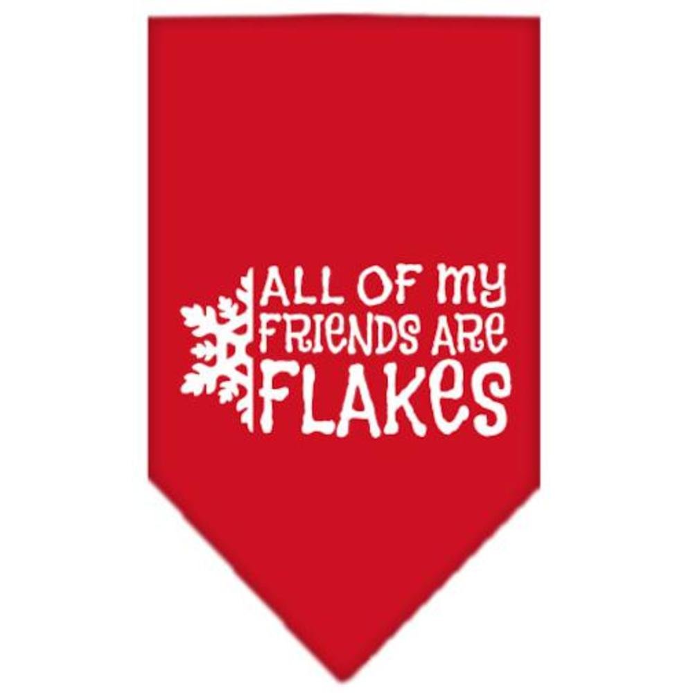 Christmas Pet and Dog Bandana Screen Printed, &quot;All Of My Friends Are Flakes&quot; Red Large