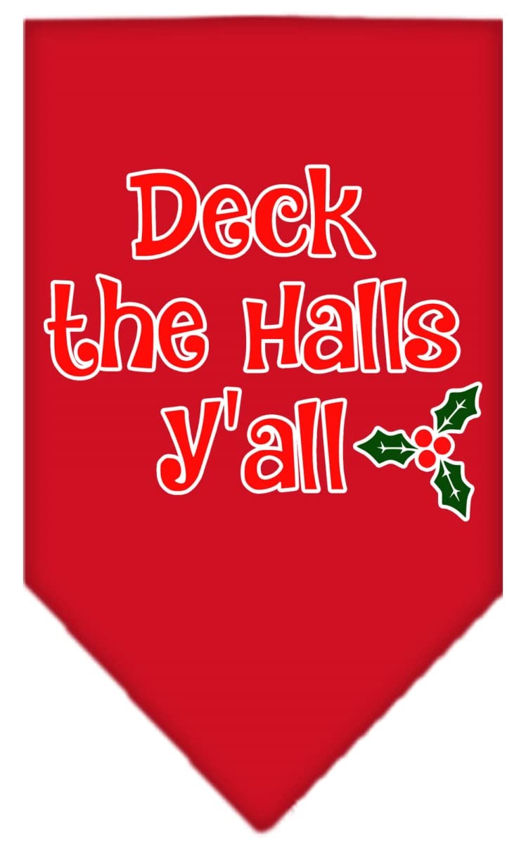 Christmas Pet and Dog Bandana Screen Printed, &quot;Deck The Halls Y'all&quot; Red Large